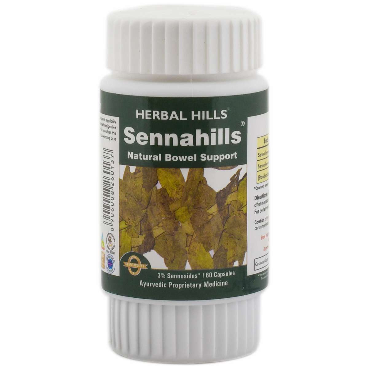 Herbal Hills Senna 60 Capsule Ayurvedic Senna Leaves (cassia angustifolia) 450 mg Powder and Extract blend in a capsule 
