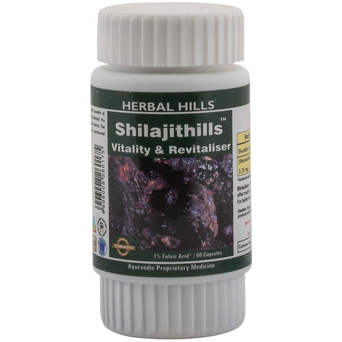 Herbal Hills Shilajithills 60 Capsule, vigor, vitality, strength tonic Shilajit / Asphaltum - 375 mg Pure extract in a Capsule 