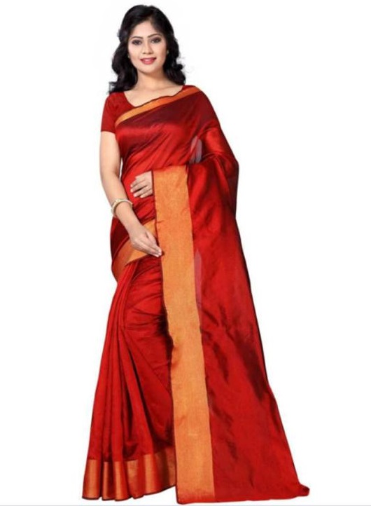 Synthetics Poly Cotton Casual Wear Striped Saree for Women